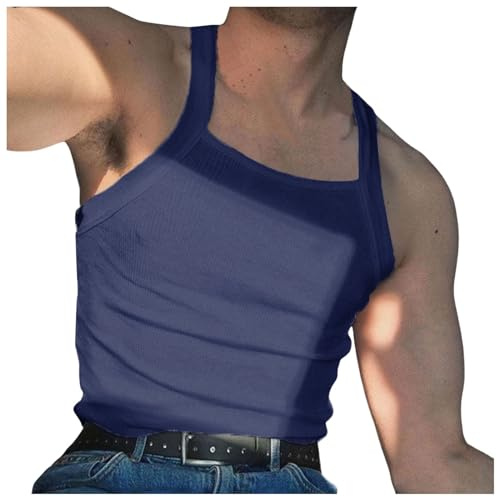Débardeur Homme Sexy Gilet sans Manche Tee Shirt Col Carré Couleur Unie élasticité avec Larges Bretelles Coupe Ajustée Moulant Doux Confortable Casual De Mode Debardeurs