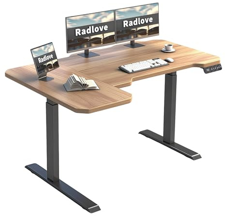 Radlove Bureau d'angle électrique réglable en Hauteur en Forme de L avec Double Moteur et Affichage LED - 150 x 78 cm - Bureau Debout réglable pour la Maison et Le Bureau - Aspect Bois Vieilli