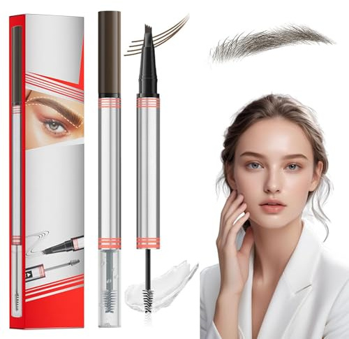 2-in-1 Brow Pen and Sealing Brow Gel, Upgrade Waterproof Eyebrow Pencils, Microblading Eyebrow Pen with 4-Fork-Tip & Precise Brush-Tip, Easy to Use (02# Dark brown)