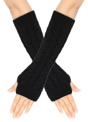 Armstulpen Damen,Lange Fingerless Gloves Weiche Arm Warmers Winter Armwärmer Gestrickte Arm Stulpen Damen Fingerlose Handschuhe Hand Warmers,Stricken Armwärmer Daumenloch Dehnbare Handschuhe (Schwarz)