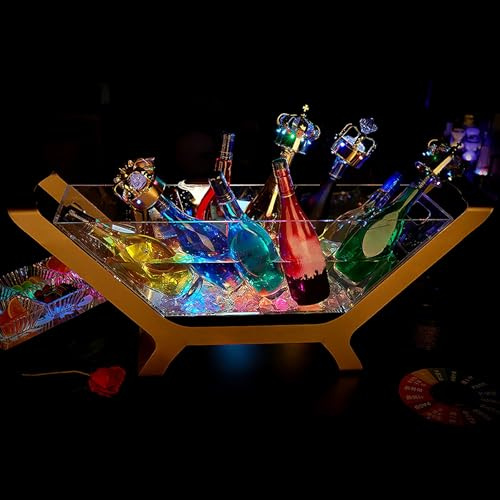 Rechargeable LED Ice Bucket Wine Cooler - 6-Pack Acrylic Champagne Rack for Bars Nightclubs Hotels Parties - Multi-Colored Universal 110V-220V (95x25x35cm)
