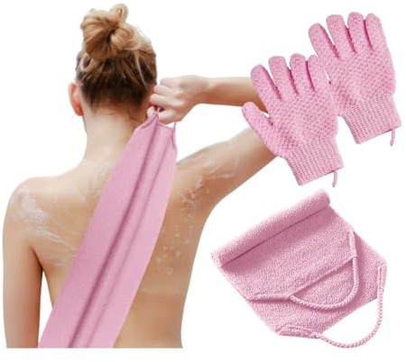HMCEY 3 Stk Rückenschrubber Set,Rückenwaschgurt,Peeling Waschlappen Rücken,Peelinghandschuh Körper,Body Scrubber Gloves,Dusch Handschuh,Peeling-Duschtuch,Exfoliating Gloves,Back Scrubber für Bad