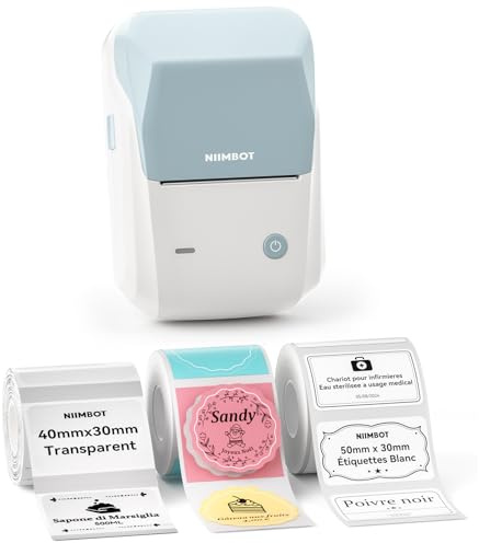 NIIMBOT B1 Étiqueteuse avec 3 Rouleaux D'étiquettes, Larges Étiquettes Autocollantes pour Maison, Cuisine, Bureau (Dont 1 Rouleau Rond 34×34 mm)
