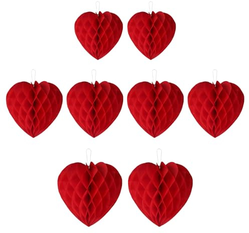 8Pcs Valentines Decorations Heart Honeycomb Balls,Galentines Decorations Red Paper Love Hearts Valentines Day Hanging Decoration for Valentine's Day Romantic Honeycomb Decoration