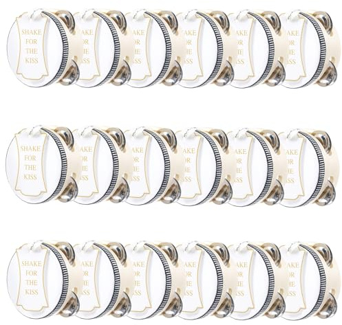 Mini-Tamburin für Erwachsene, 18 Stück, 10,2 cm, Mini-Tamburin, Handtrommel mit Metallschellen, Geschenkanhänger und weißem bedrucktem Band, Tamburin-Geschenk für Kirche, Hochzeit, Party