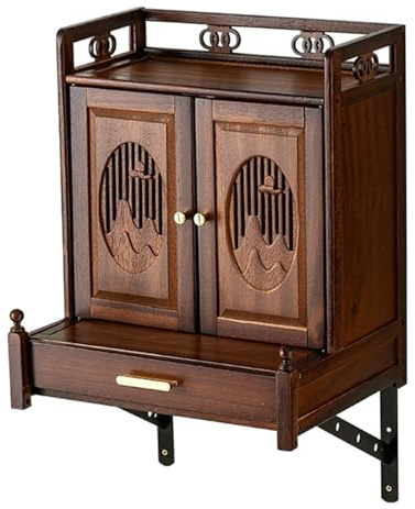 RTTZBOZ Buddhistischer Altartisch mit Schranktüren, Altarschrank, Haushalts-Pujatisch aus Holz Mit Schublade zur Wandmontage, für Puja und Räucheropfer