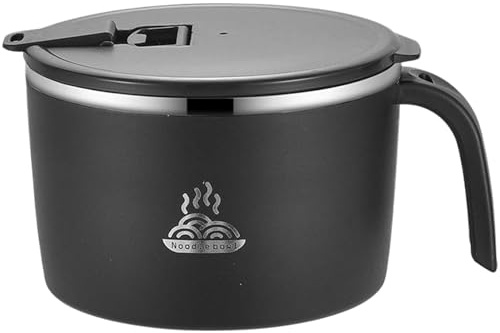 Aetherize Instant Noodle Bowl, 1350ml Double Wall Stainless Steel Ramen Bowl, Ramen Cooker with Lid, Drains and Handle, Noodle Bowls with Mobile Phone Holder for Office Dorm Room Instant