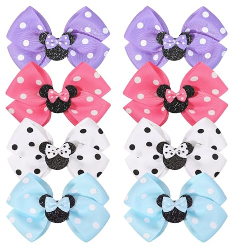 SYEYCW 8 Stück Haarschleifen, Süße Haarspangen mit Schleifen, Glitzer und Polka Dot Schleifen im Doppelpack, Accessoires für Prinzessinnen Dekoration, Cosplay, Geburtstagsgeschenk, Weihnachtsfeier