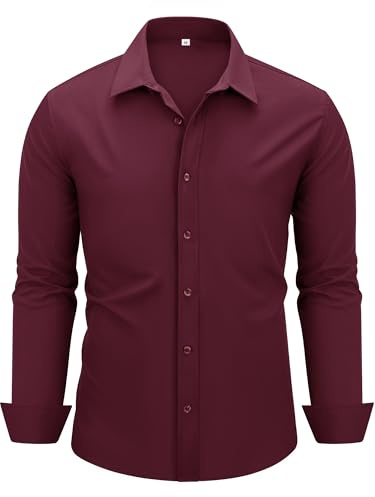 Autsel Camisa para Hombre Manga Larga Slim Fit Camisa de Vestir Elegante S