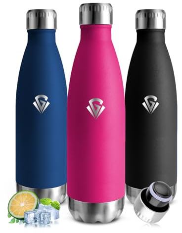 Mujigaga Borraccia Termica 500 ml, Borraccia Bambini Senza BPA, Borracce Acciaio Inox, Isolamento Sottovuoto, a Prova di Perdite, Bottiglia Termica per Viaggi, Esterni, Lavoro
