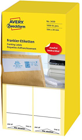 Avery Zweckform 3430 Frankier-Etiketten (für Neopost, Papier matt, 194 x 39 mm) 1000 Stück weiß