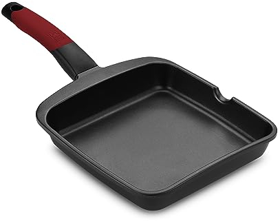 BRA Premiere | Glatter Grill 28 cm, Aluminiumguss, dreischichtig mit verstärkter Antihaftbeschichtung ohne PFOA, für alle Herdarten inklusive Induktion geeignet, Farbe Rot