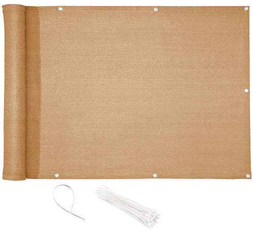 CelinaSun Sichtschutz Balkon 0,75 x 6 m Sand beige HDPE Balkonbespannung mit Kabelbinder atmungsaktiv Balkonumrandung
