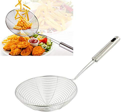 Gemini_mall, scolapasta in acciaio inox con manico per cucina e friggere, pasta, spaghetti, tagliatelle Argento