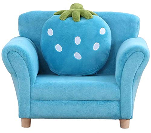 ZYCSKTL Junge Und Mädchen Prinzessin Niedlichen Cartoon Erdbeer Single Sofa Stuhl, Schlafzimmer Leseecke Weichkorallen Fleece Sessel, Tragend 60kg (Color : Blue, Size : 48 * 55 * 67cm)