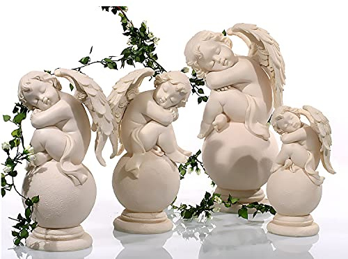 2 Stück Engelfiguren sitzend auf Kugel 14,5 cm Engel Figur