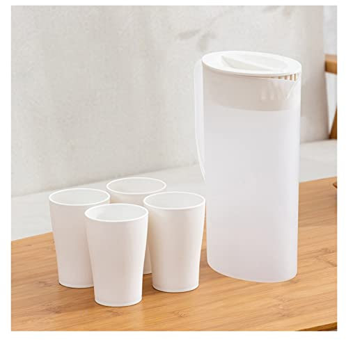 Fruchtsaft Krug Kaltwasserflasche und Tassen aus Kunststoff Set Home Große Kapazität Wasserkanne mit Griffsaft Pitcher-Kugel for Säfte (1500ml / 2000ml) Wasserkrug ( Color : White , Size : Small )