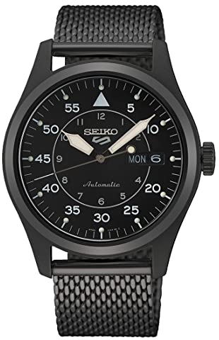 Seiko 5 sport flieger automatico quadrante nero cinturino milanese orologio SRPH25K1