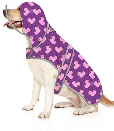 HDE Clear Hooded Dog Raincoat Jacket Poncho with Dog Leash Hole Pr Duck XL