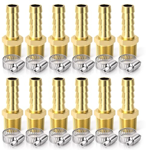 Bwintech 12 Pezzi Raccordi Portagomma, 1/4 BSP Maschio x 8 MM Connettore Portagomma con 12 Morsetti
