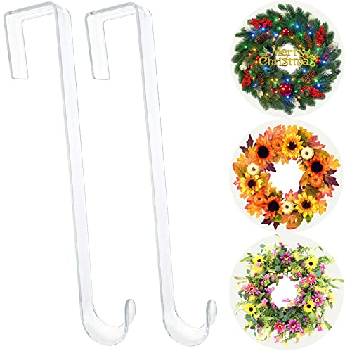 Lot de 2 crochets de couronne, transparents de 30,5 cm pour porte d'entrée, décoration de Pâques, de Noël, d'automne, d'Halloween, anti-rayures pour décoration de porte d'entrée, panneau de bienvenue