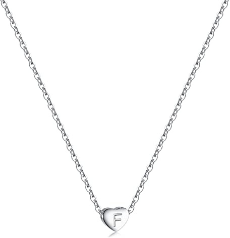 RWQIAN Silber Herz Buchstabe Kette Damen- Edelstahl Initialen Kette Alphabet A-Z Buchstabe Kettenanhänger Halskette Geschenk 16+2