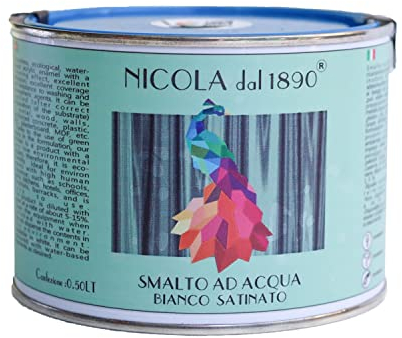 Smalto Acrilico a Base di Acqua, Per Interni ed Esterni, Made in Italy, Bianco Satinato - Formato 0,5 lt
