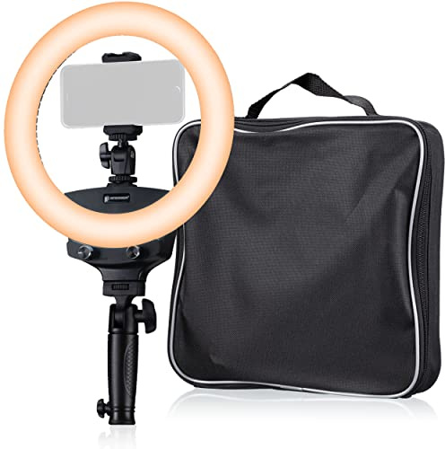 Bresser LED-Ringleuchte Bi-Color 22W dimmbar 3200–5600K mit Handyhalterung Stativadapter Tasche für Foto Video Vlog