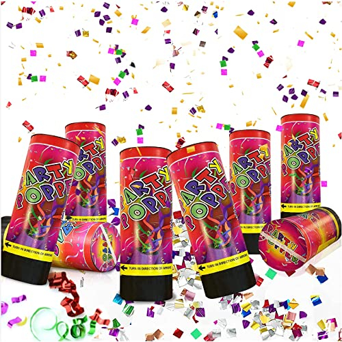 Pipihome Confetti Cannons, 6 Pcs Party Popper Shooter Biodegradable for Wedding, Baby Shower, Christmas, New Year Party Supplies (Colorful), 11 X 3 X 3 cm