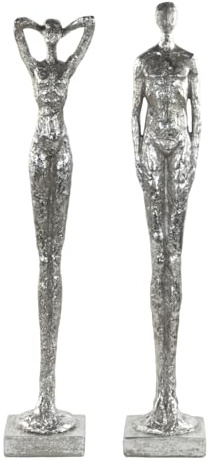 DESIGN DELIGHTS Moderne SKULPTUR Millenium | Mann & Frau, 2-teilig, Poly Kunststein, Silber 59 cm | Dekoobjekt, Dekofigur stehend, Statue