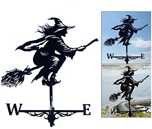 VVLXRIC Hexen Deko Halloween, Wetterhahn Windspiel, Schwarze Hexe Gartendeko Ostern, Wetterhahn Fuer Garten, für Garten Hof Rasen Halloween Dekoration