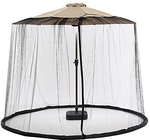 SFDPDM Verstellbares Moskitonetz für 240-380 cm Sonnenschirme Pavillon, Outdoor Polyesternetz mit Reißverschlusstür, befüllbare Basis, Fliegengitter Mückennetz, 2,4 m Höhe, Schwarz