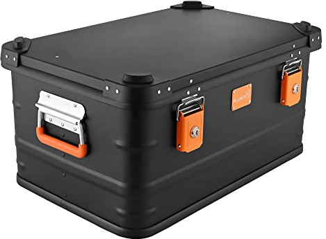 Alubox Alukiste abschließbar E47B - Premium Aluminium Lagerbox 47 Liter - Deckel mit Aluminium Druckguss Stapelecken und Gummidichtung - inklusive Schlösser - schwarz lackiert