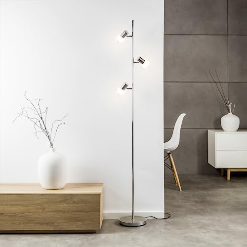 Lightbox LED Stehlampe - 158 cm x 22 cm - Standleuchte mit Schalter & schwenkbaren Köpfen - inkl. LED - 3 x E14 - max. 4 W - 400 lm - 2700 K - aus Metall/Glas in Eisenfarben/Chromfarben