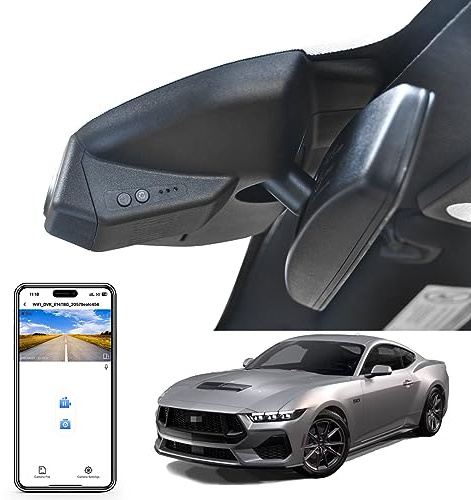 Mangoal 4K Dash Cam passar till Ford Mustang S550 2018-2023, EcoBoost Premium Convertible GT Premiun Mach Fastback, UHD 2160P video, WiFi och app, G-sensor, loop-inspelning, lätt att installera, 128