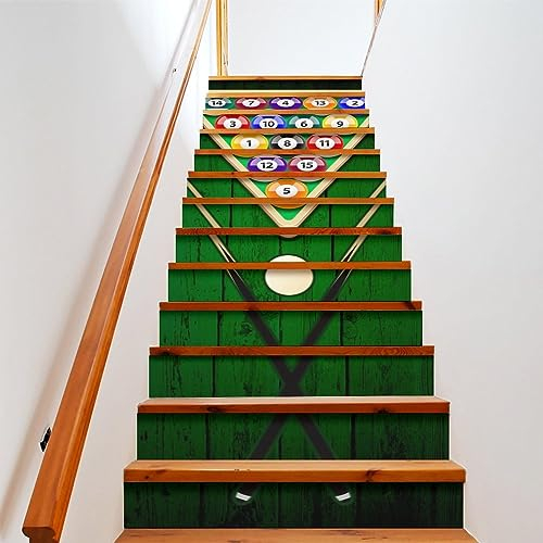 COALHO Retro Bauernhaus Billard Treppenhaus Aufkleber Kunst Aufkleber Treppenhaus Dekorationen Abstrakte Moderne Kunst Holzball Tisch Snooker Billard Heimdekoration 100 cm x 18 cm x 1 Set