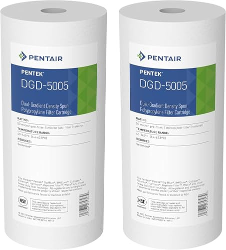 Pentair Pentek DGD-5005 Big Blue Water Filter, 10-Inch Whole House Sediment Filter Cartridge Replacement, Dual-Gradient Density Spun Polypropylene, 10 x 4.5, 5 Micron, Pack of 2