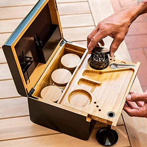 Bamboo Storage Box Premium Bamboo Storage Chest,Removable Rolling Tray Bundle Storage Box, Stash Box with Rolling Tray and Lock