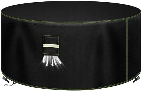 VDISRR Housse Table de Jardin, 600D Tissu Oxford Housses pour Mobilier Ø130 x 71 cm, Bâche Salon de Jardin avec Grilles D'aération, Imperméable, Coupe-Vent, Anti-UV Couverture de Protection Meubles