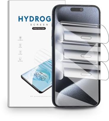 nvskvd Schutzfolie für iPhone 15 Pro Max, 3 Stück Hydrogel Folie Klar HD Weich TPU Displayschutzfolie Fingerabdruck-ID Unterstützen