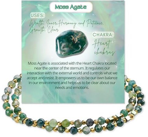 Farfume Bracelet Femme de Pierre Naturelle Perles, Cristal 4mm Perle Pierres Précieuses Bijoux Femme Cadeau(agate mousse)