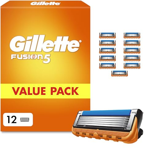 Gillette Lames de Rasoir Homme Fusion 5, Pack de 12 – Recharges Longue Durée, en Acier Inoxydable pour le Rasage Confortable, Bande Lubrifiante, Micro-Lamelles, 1 Rechange Jusqu’à 20 Rasages