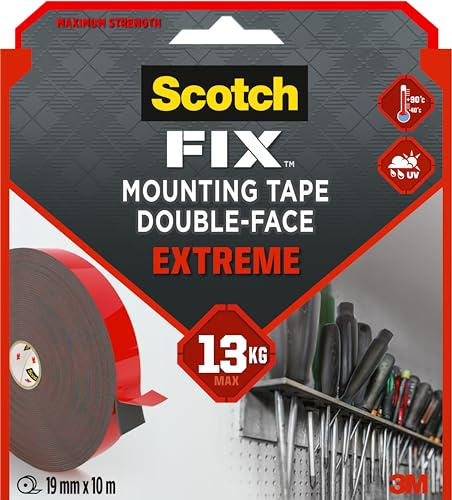 Scotch-Fix Extreme dubbelhäftande tejp - 1 rulle, 19 mm x 10 m - För inomhus- och utomhusbruk - Ultrastark tejp - Upp till 13 kg