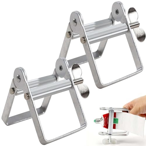 Asfrode 2 Stück Tubenquetscher, Metall Tube Squeezer Tubenausdrücker Zahnpasta Quetscher Tubenpresse Metallquetschwerkzeuge mit Langer Größe 8cm für Friseursalon Handcreme Farbtube Kosmetik (Silber)