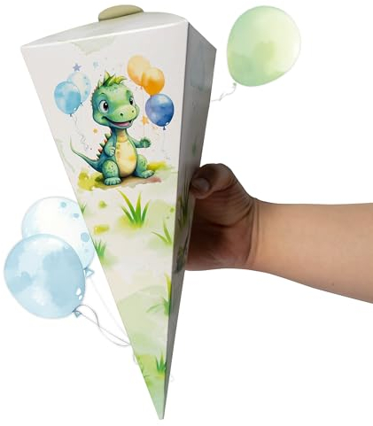 TOBJA Mini Schultüte für Geschwister Dino Design, Ideale Zuckertüte Jungen oder Mädchen, perfekt für Süßigkeiten | Kleine Schultüte für Schwester oder Bruder