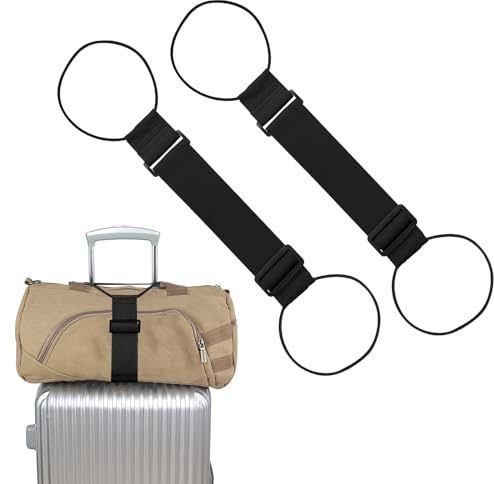 2 Pezzi Cintura di Fissaggio Elastica per Bagagli, Cinghie per Bagagli Regolabili per Valigie Attacca Sacchetti, Accessorio Portatile per Valigie da Viaggio (2 Nero)