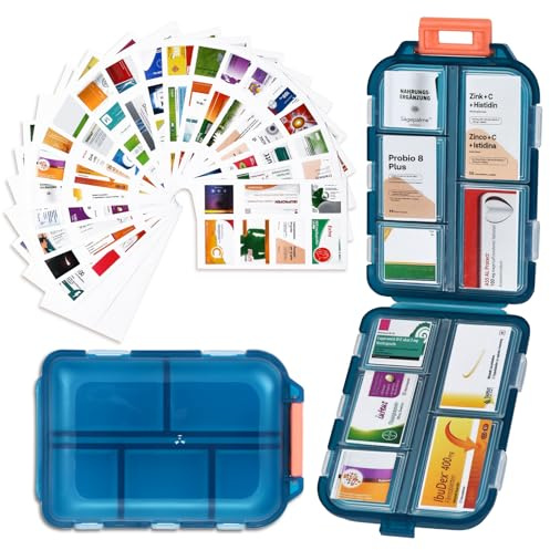 Tablettenbox 7 Tage Enthält 140 Medikamentenaufkleber, Pillendose 10 Fächer Handlicher Medikamentenbox Leicht Zu für unterwegs Reise & Tägliches Gebrauch Öffnen Pillendose 7 Tage klein(grün)