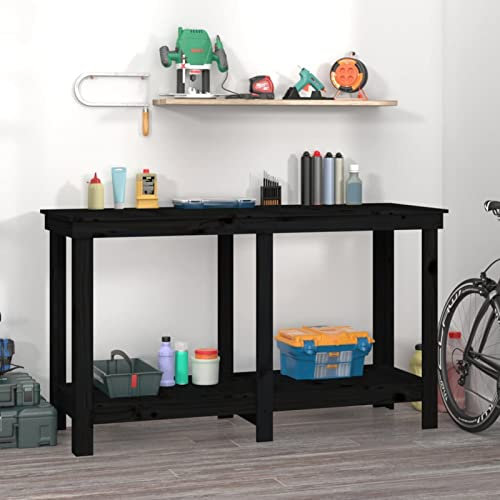 ShGaxin Werkbank Schwarz 140x50x80 cm Massivholz Kiefer, Werkstatteinrichtung, Werkbank Werkstatt, Werkzeugschrank, Werktisch, Werkzeugtisch, Werkbänke Für Heimwerker