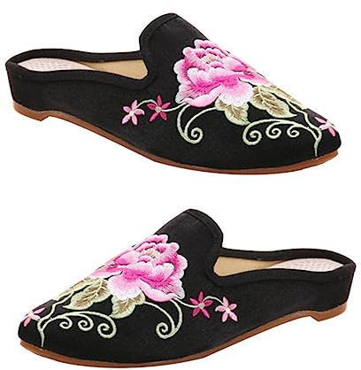 LALADEFIEE Zapatillas de Casa Bordadas para Mujer Estilo Étnico, Cómodas y Ligeras Material de Mezcla de Algodón y Suela Tpr, Ideales para Uso Interior y Exterior