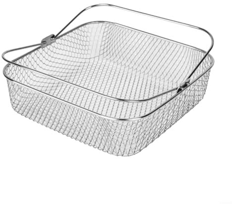 SMZhomeone Cestello quadrato in acciaio inox per friggitrice ad aria da 5,8 QT 6QT, accessori per friggitrice ad aria, 20 x 20 x 6 cm, servire come cestello per cottura a vapore per intere bistecche